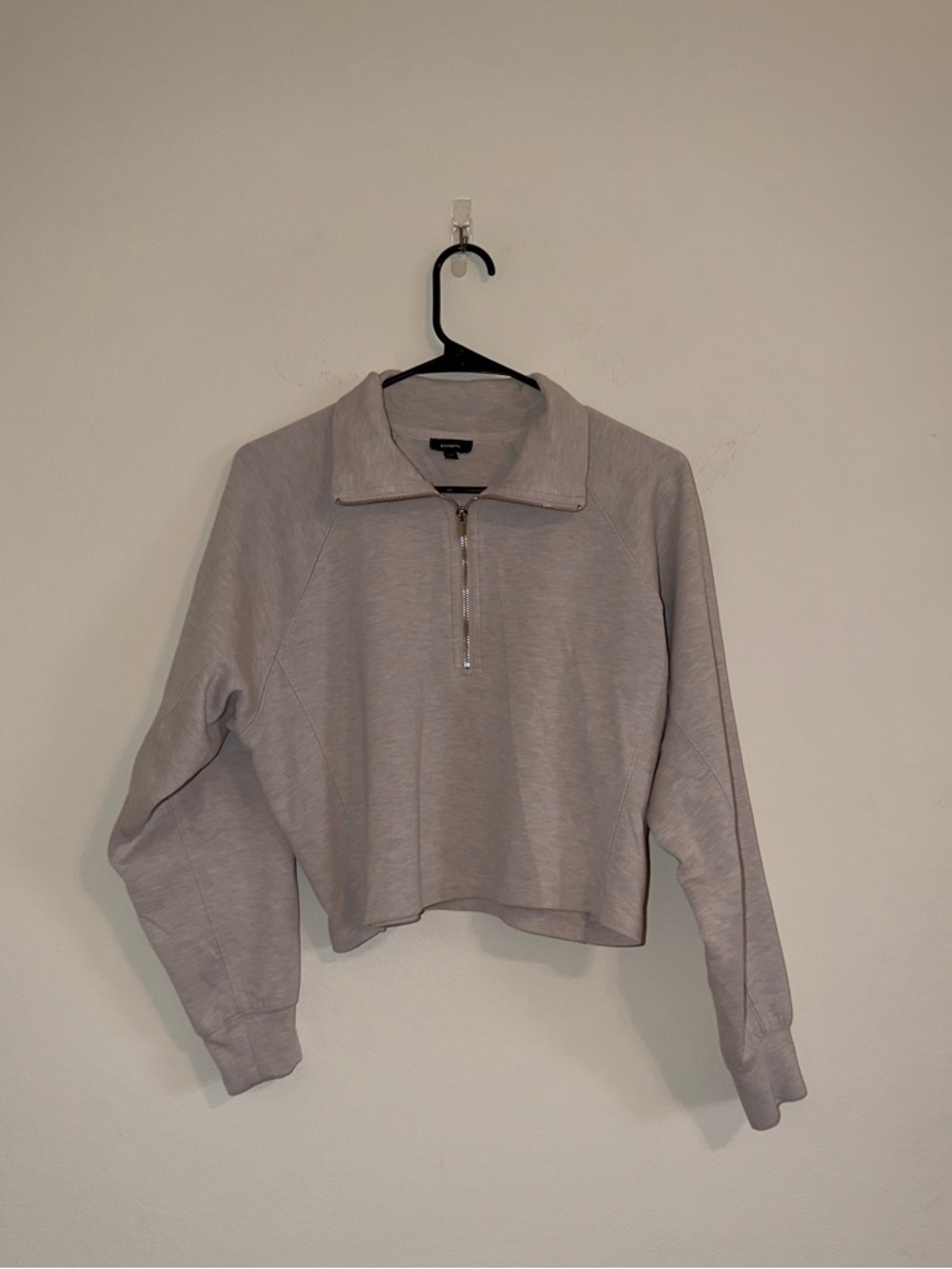 Express Cropped Half-Zip Sweatshirt in Light Gray